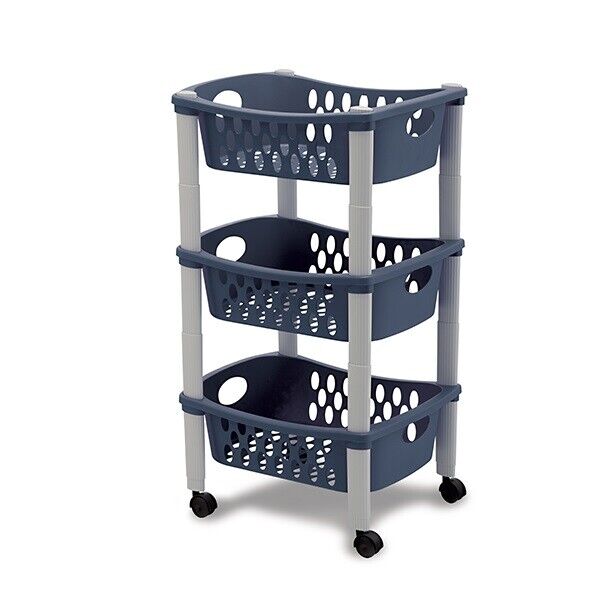 59238 STEFANPLAST CARRELLO IN PLASTICA A TRE PIANI OTELLO PALACE BLUE CM. 30x40x