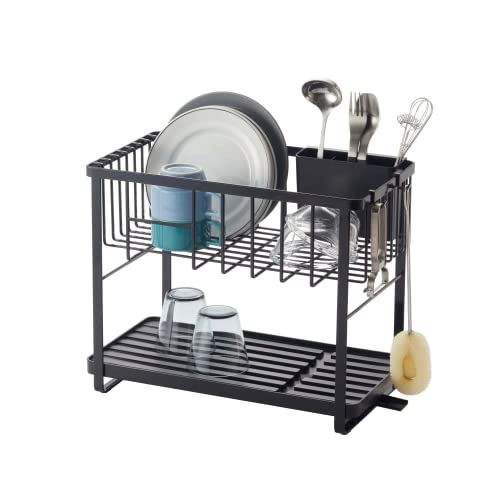 (TG. Taille unique) Yamazaki Dish scarico rack 2 livelli, torre, nero - NUOVO