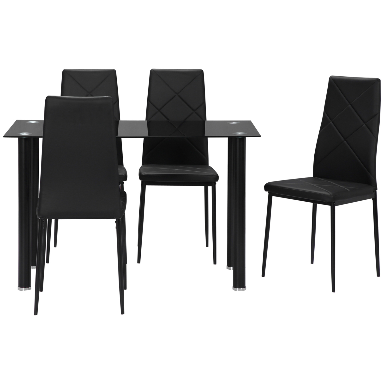 HOMCOM Set Tavolo con 4 Sedie da Pranzo, Piano in Vetro e Sedie Imbottite Nero