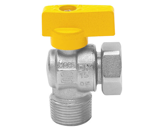 RUBINETTO GAS IN OTTONE A SQUADRO CON FARFALLA MASCHIO DADO GIREVOLE 3/4" X 3/4"
