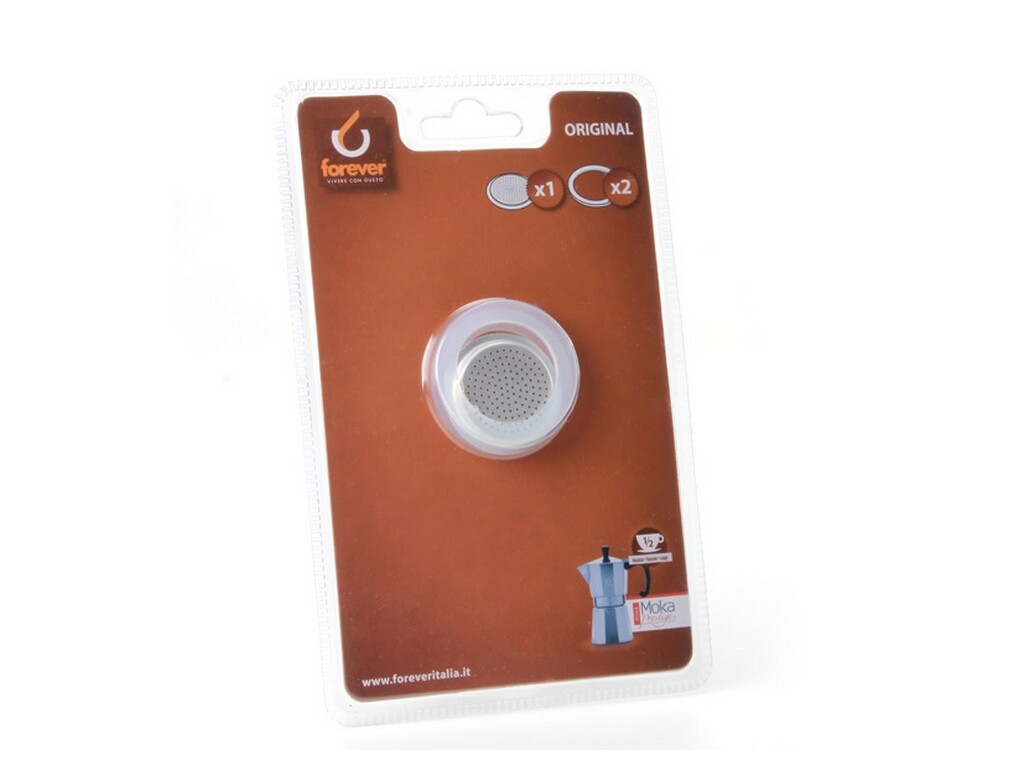 RICAMBI CAFFETTIERA FOREVER 2 GUARNIZIONI SILICONE+PIASTRINA TZ. 1/2