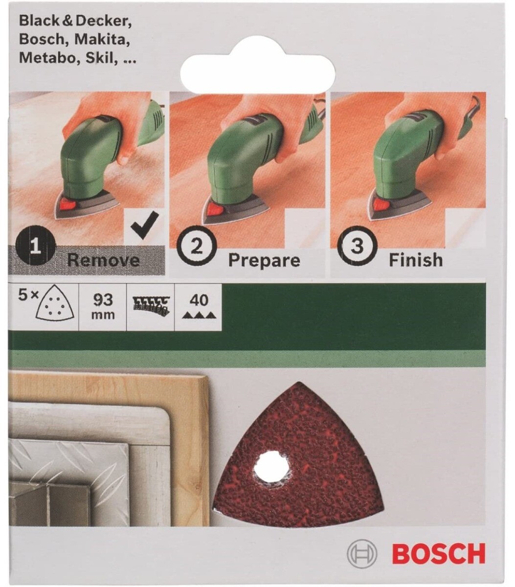 BOSCH - 5 FOGLI PER LEVIGATRICE DELTA 93MM GRANA 40 6 FORI VELCRO
