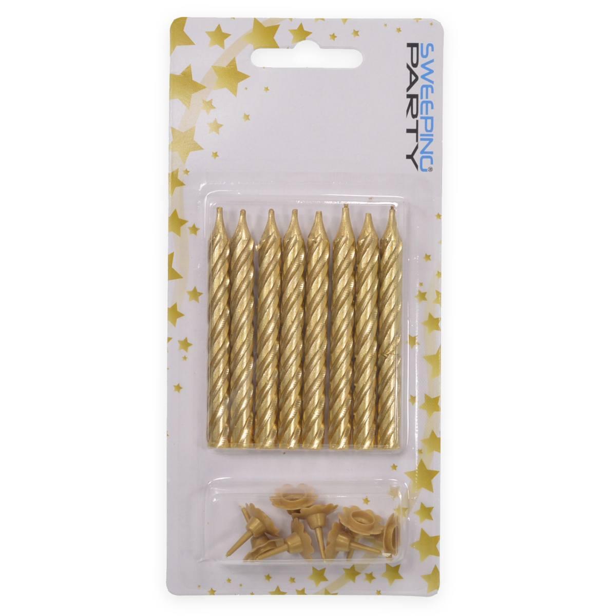 8 CANDELINE CERA ORO CON SUPPORTO 8 CM COMPLEANNO FESTA ANIMAZIONE PARTY EVENTI