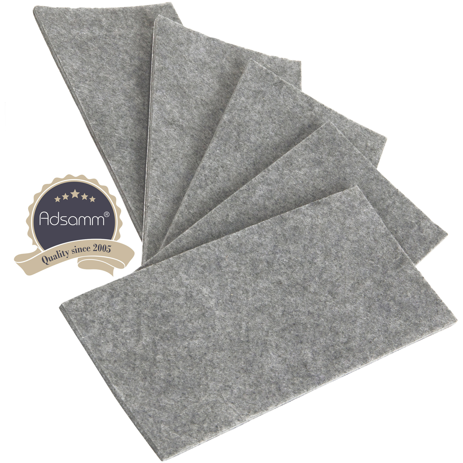 Adsamm® / 5 x fogli di feltro autoadesivo / grigi / 80x180 mm / rettangolari ...