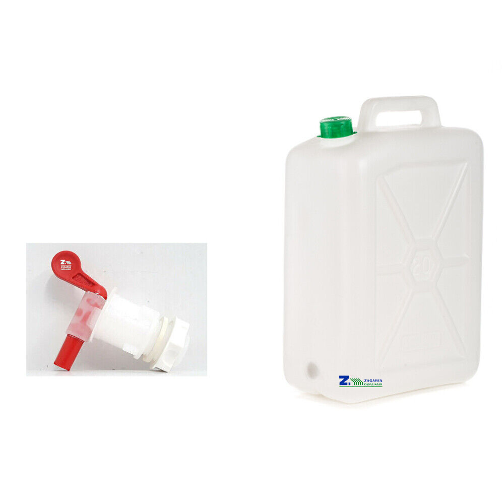 TANICA CONTENITORE FUSTO IN PLASTICA BIANCA PER ALIMENTI 20 LT. CON RUBINETTO