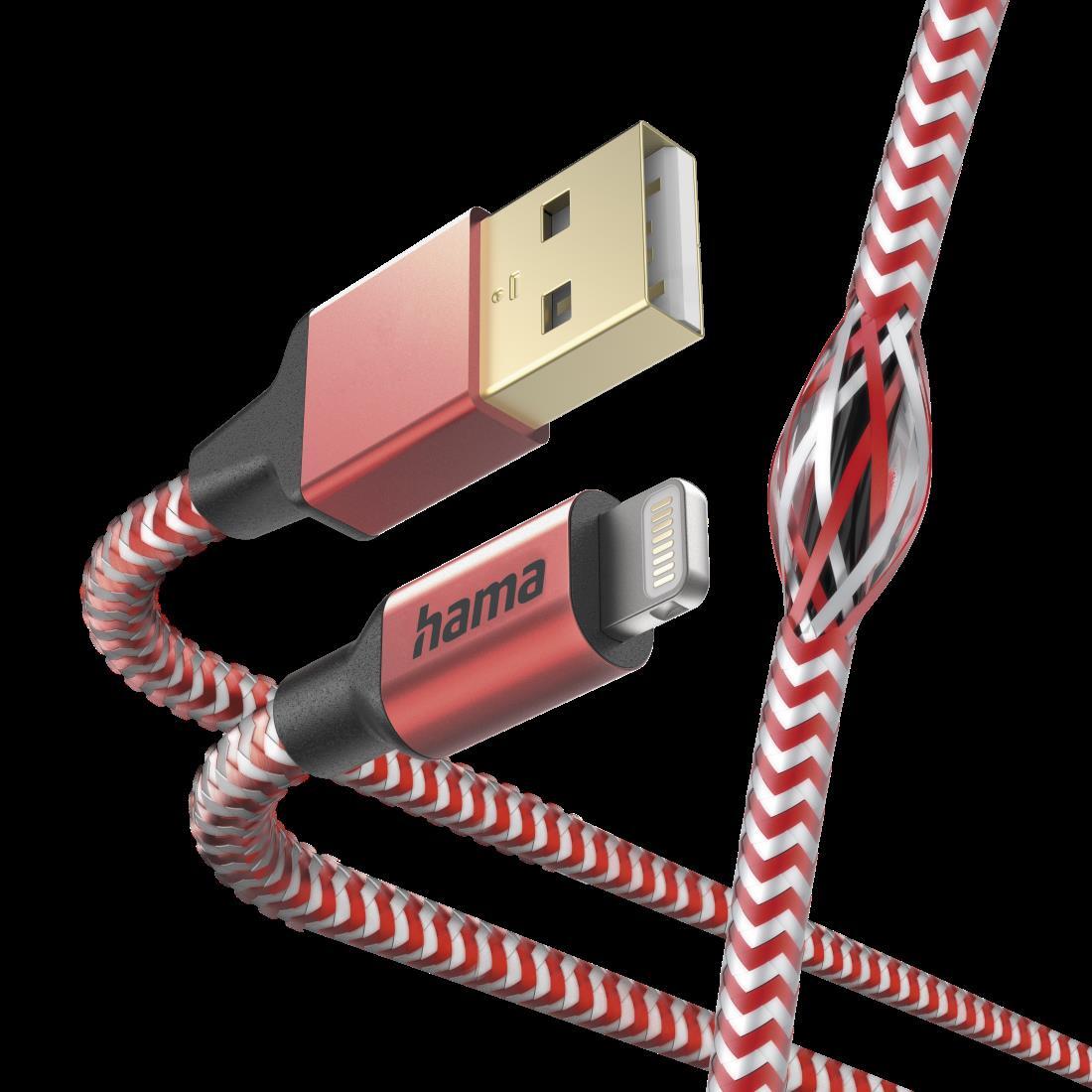Hama Reflective Charging USB-A to Lightning Cable 480Mbps Nylon Sheath Gold-Plat