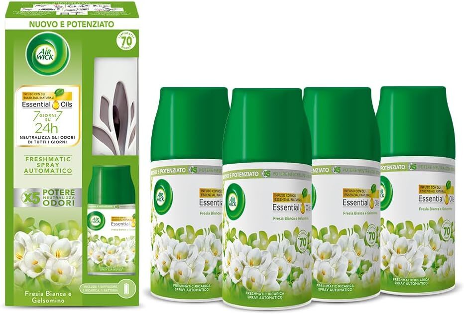 Airwick Kit Freshmatic Profumatore Ambienti: 1 Freshmatic + 4 Ricariche Fresia
