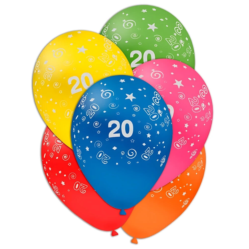 Palloncini 12" (30cm) assortiti con stampa bianca globo Numero 20, 100pz.