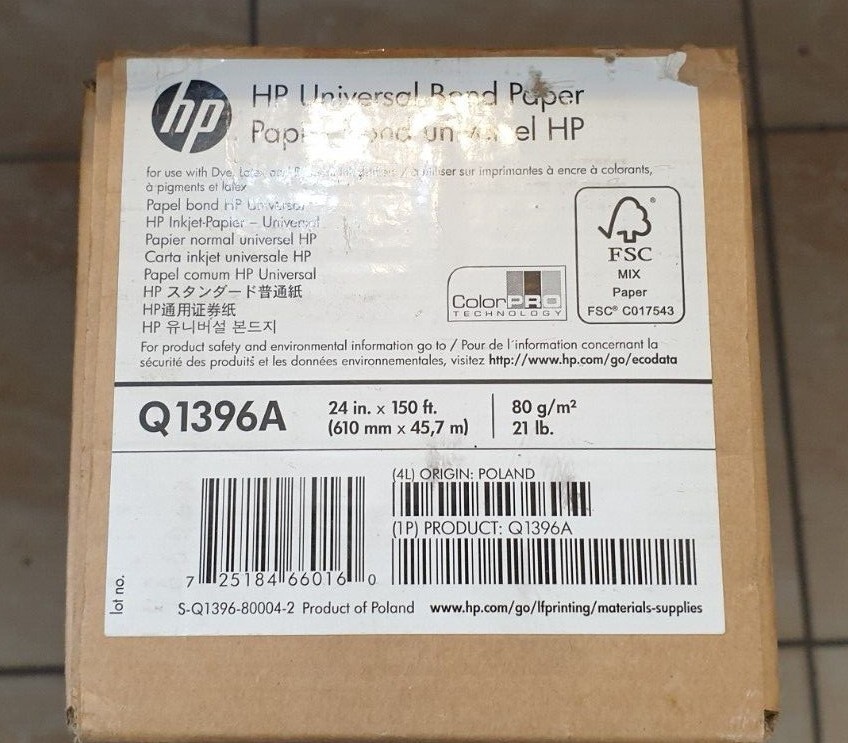 ROTOLO A1 CARTA ORIGINALE HP Q1396A - 61cm x 45,7m 80g/m2 NUOVO
