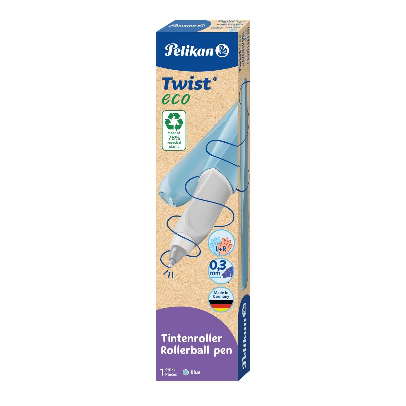 Pelikan Twist® eco Rollerball Pen for Right and Left Handed Users, Blue, Folding