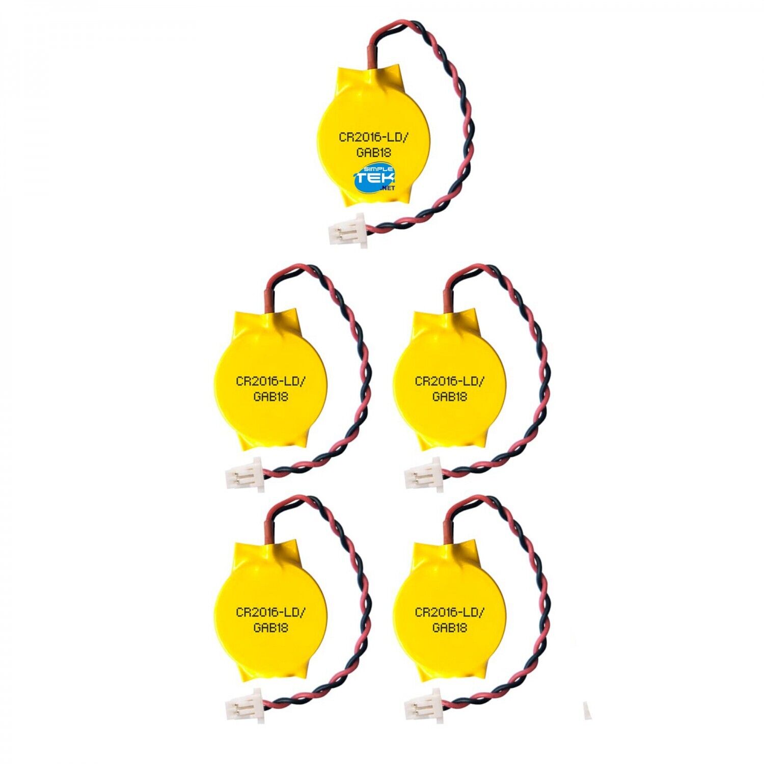 5 X Batteria Cr2016 3v Con Cavo 2 Pin Pila Bios Cmos Battery Connettore Computer