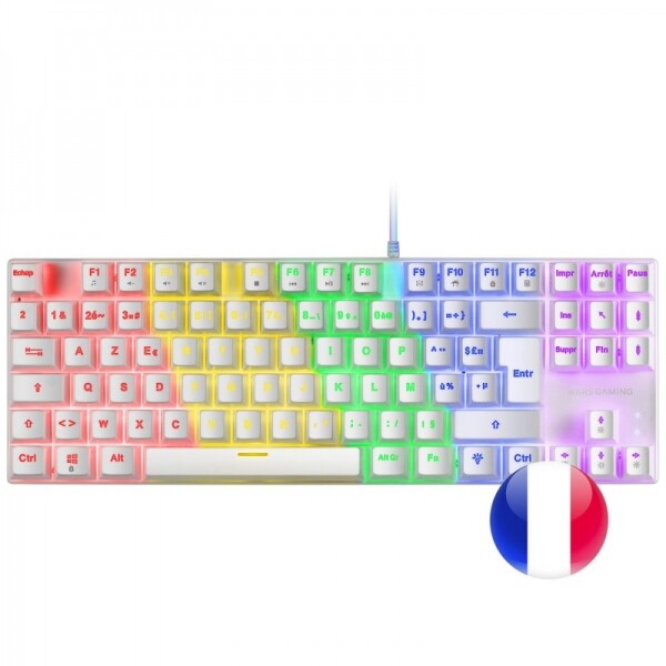 CLAVIER GAMER MCANIQUE (BLUE SWITCH) MARS GAMING MK80 RGB (BLANC)