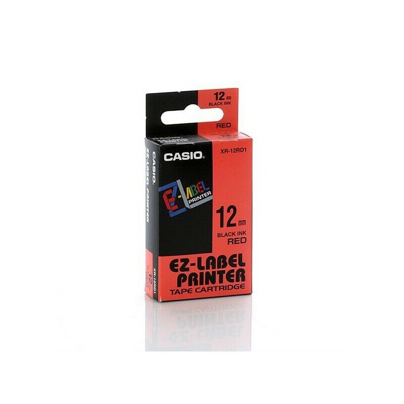 Nastro CASIO 12 mm X 8 Mt NERO su ROSSO
