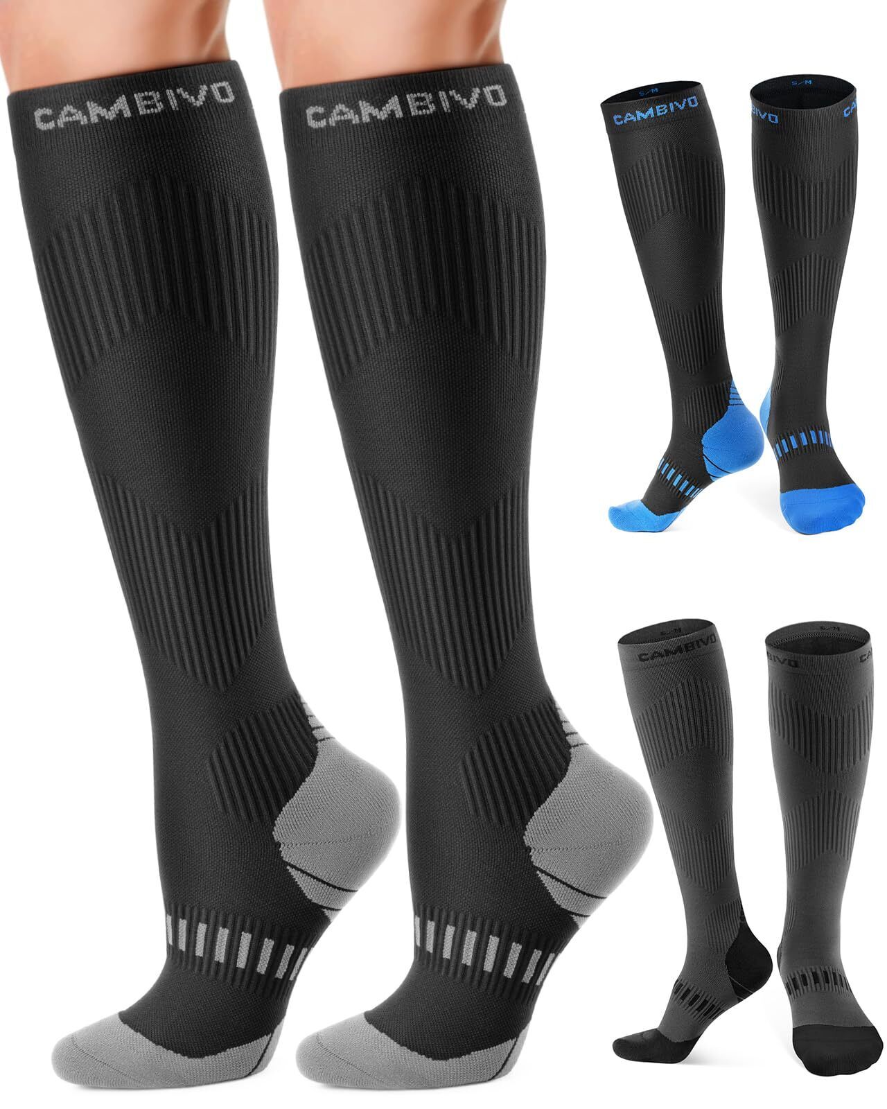 CAMBIVO Calze Compressione Graduata Donna Uomo 2 Paia, Calze Antitrombo (s9W)