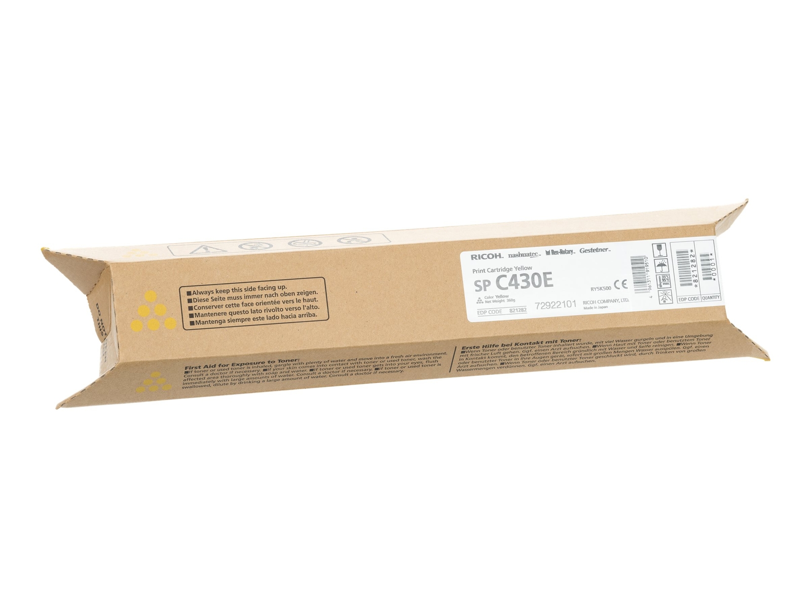 Ricoh Yellow original toner cartridge for Gestetner SP C430; Nashuatec 821282