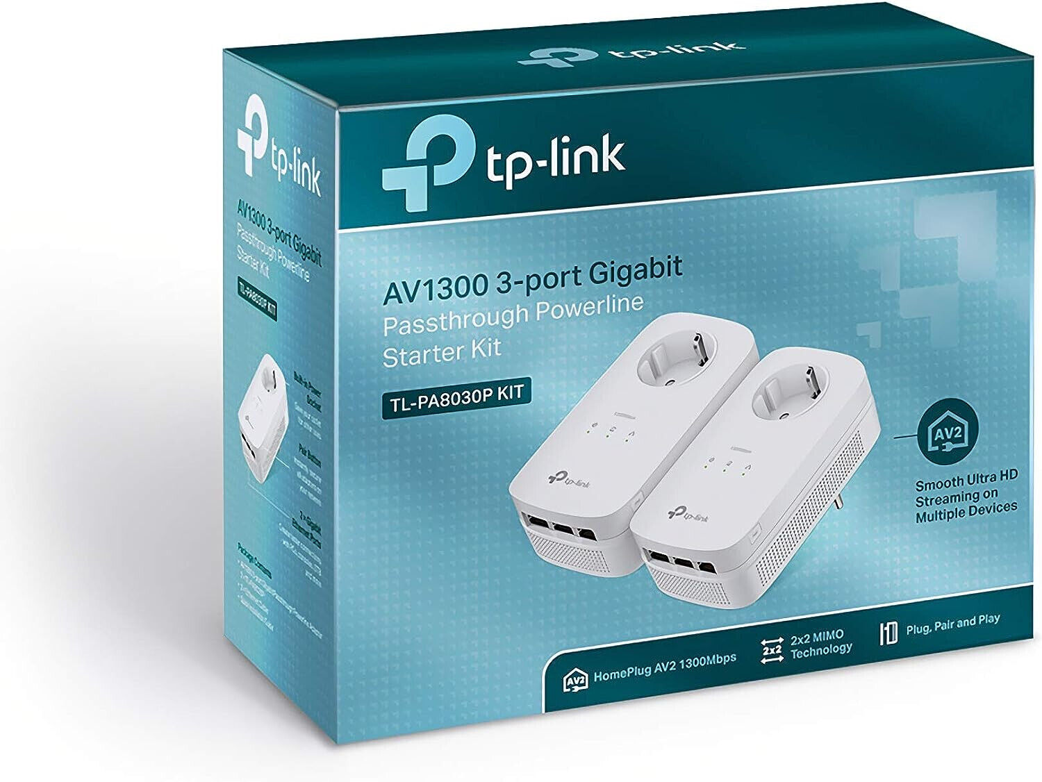Tp-Link TL-PA8030P Kit Powerline AV1300 3 Ethernet Gigabit Presa Elettrica 16A