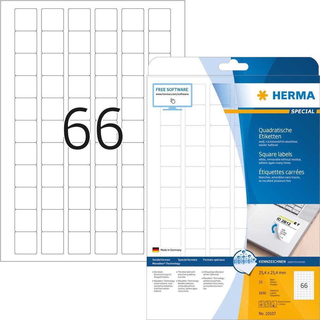 Etichette universali HERMA 10107 254 x 254 mm bianche