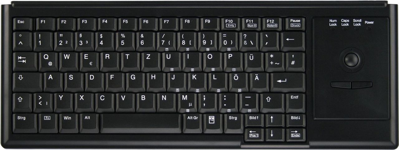 Industry 4.0 Compact Ultraflat Trackball Keyboard - Corded - QWERTY - Black