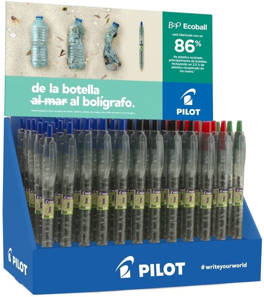 Pilota Espositore 60 Boligrafos di Bola retractile B2P Ecoball Beg coreen + 10 B
