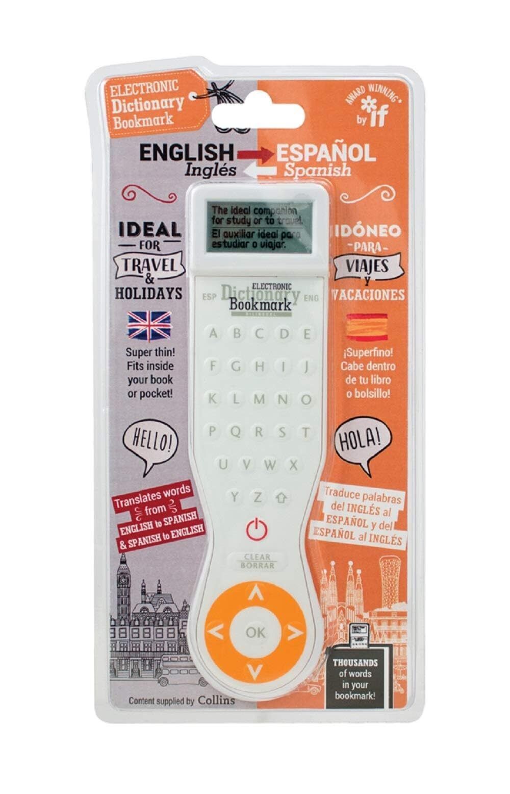 IF Electronic Dictionary Bookmark-Spanish-English, White/Orange Spanish-English/