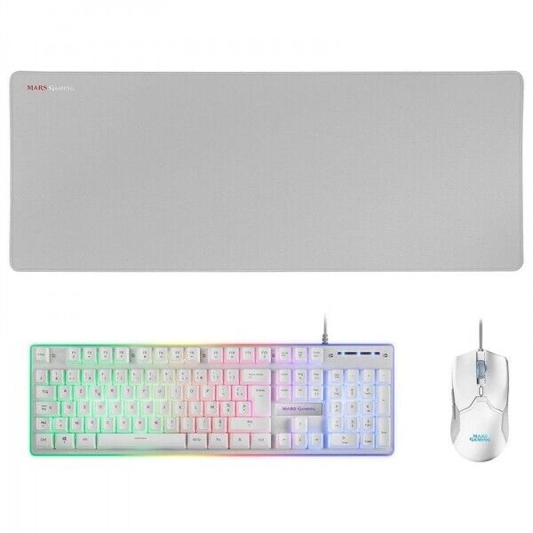 PACK 3 EN 1 GAMER (CLAVIER/SOURIS/TAPIS) MARS GAMING MCPX RGB (BLANC)