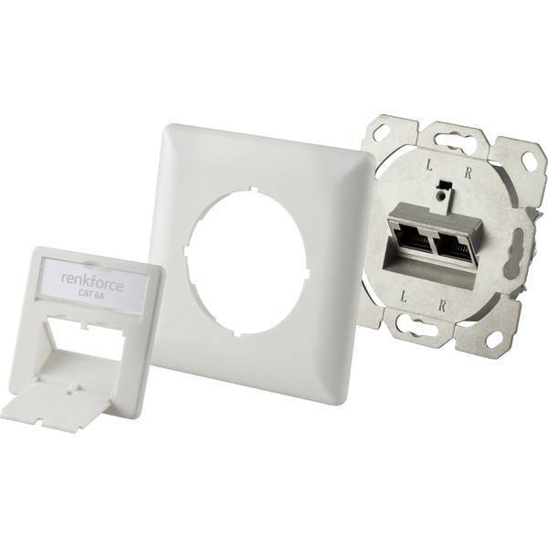 PRESA DI RETE DA INCASSO INSERTO CON PIASTRA CENTRALE E TELAIO CAT 6A 2 PORTE