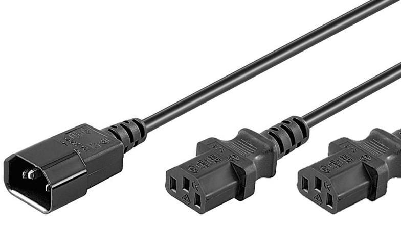 MicroConnect Power Cord C13x2 - C14 1.8m  Y Extension Cable, Black,