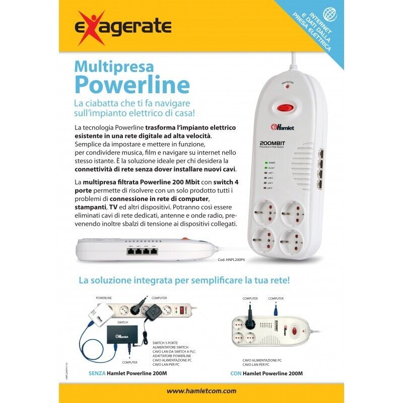 MULTIPRESA HAMLET POWERLINE/SWITCH ETHERNET 200MBIT