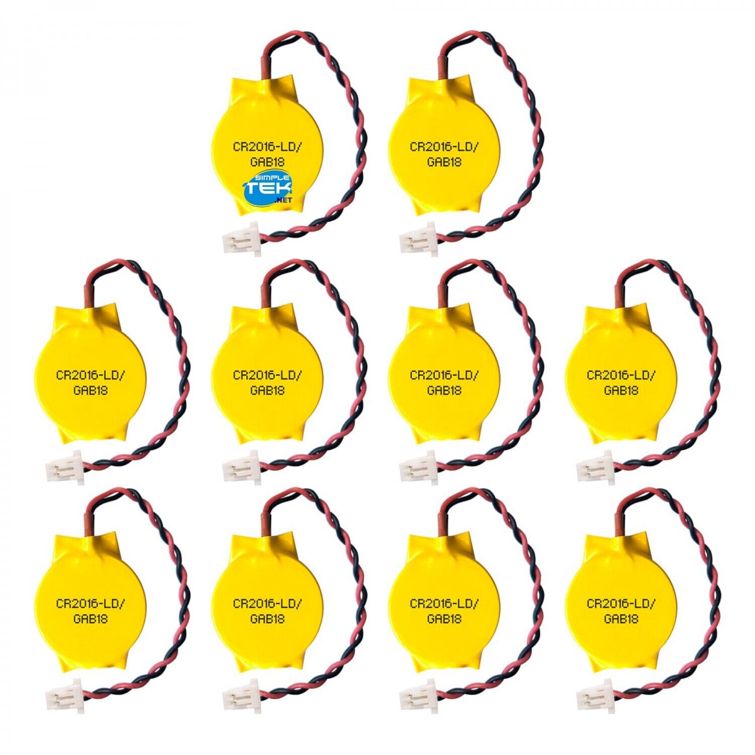 10 X Batterie Cr2016 3v Con Cavo 2 Pin Pila Bios Cmos Battery Connettore Compute