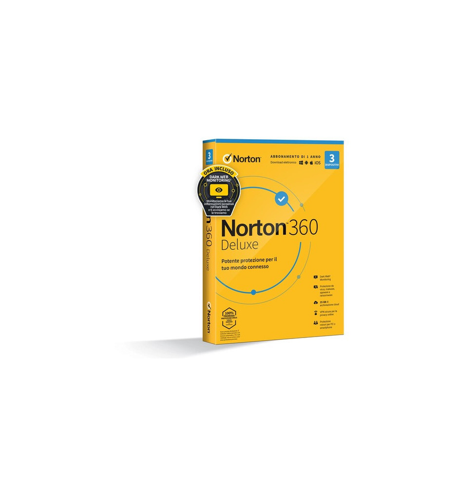 NORTON 360 Deluxe 2023 25GB IT 1 USER 3 DEVICE 12MO GENERIC RSP MM GUM 21429140