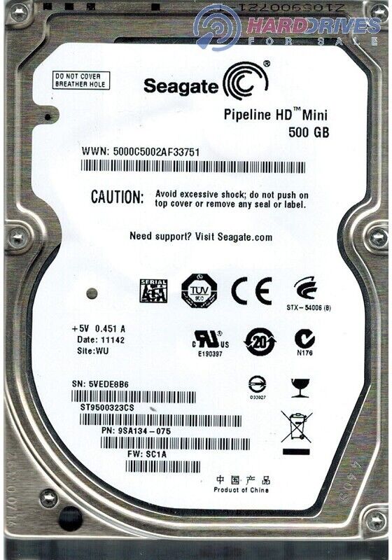 ST9500323CS Seagate Pipeline HD 500GB 5.4K RPM 3Gb/S 2.5 " SATA PC Disco Rigido