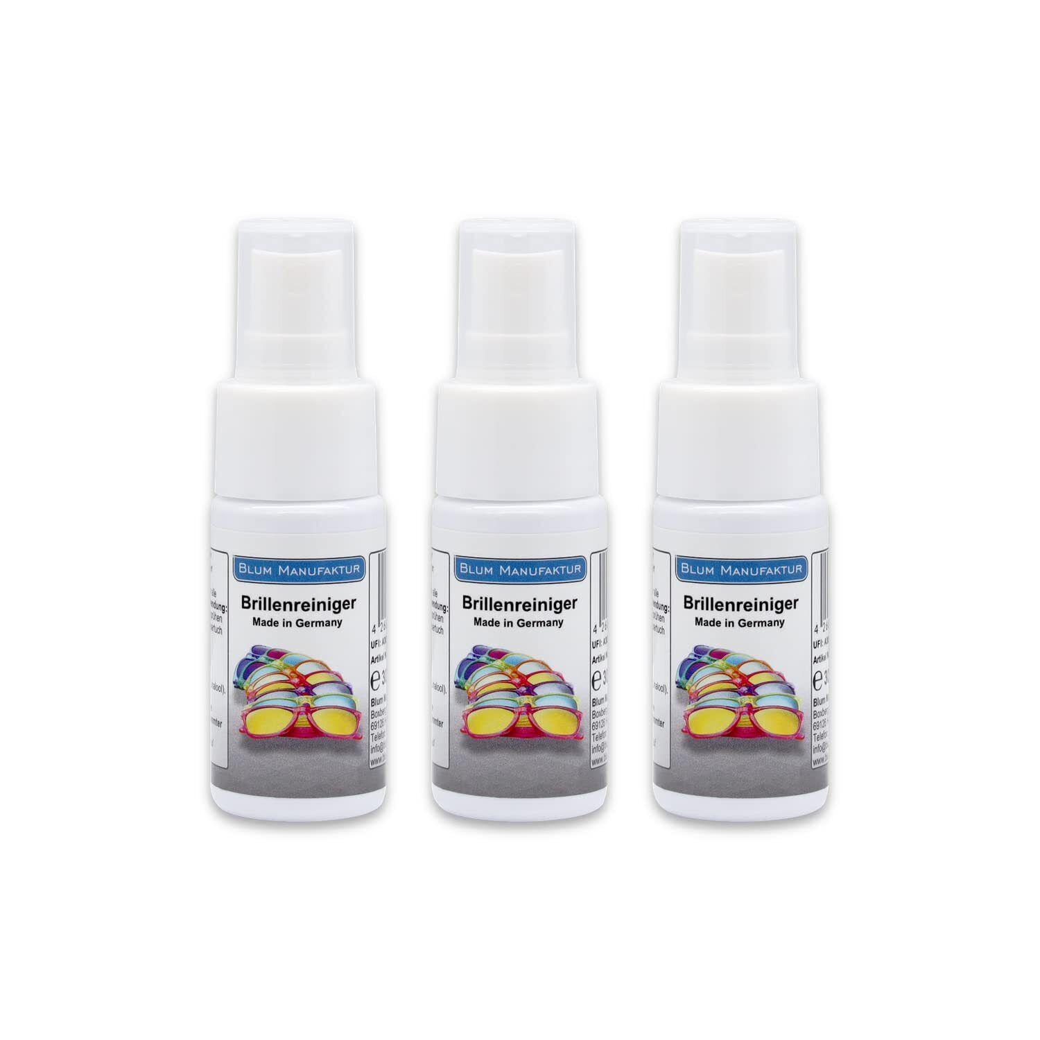 Blum Manufaktur - 3 x 30 ml detergente per occhiali – Spray detergente (e0V)