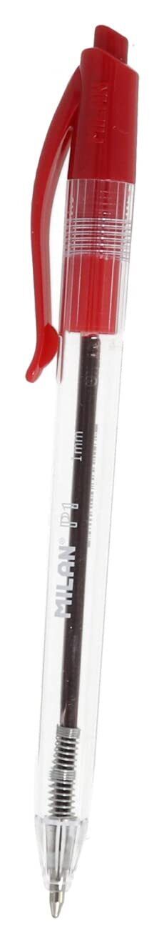 Milan 17653225 Box of 25 Ball Point Pens P1 Push Button, Red