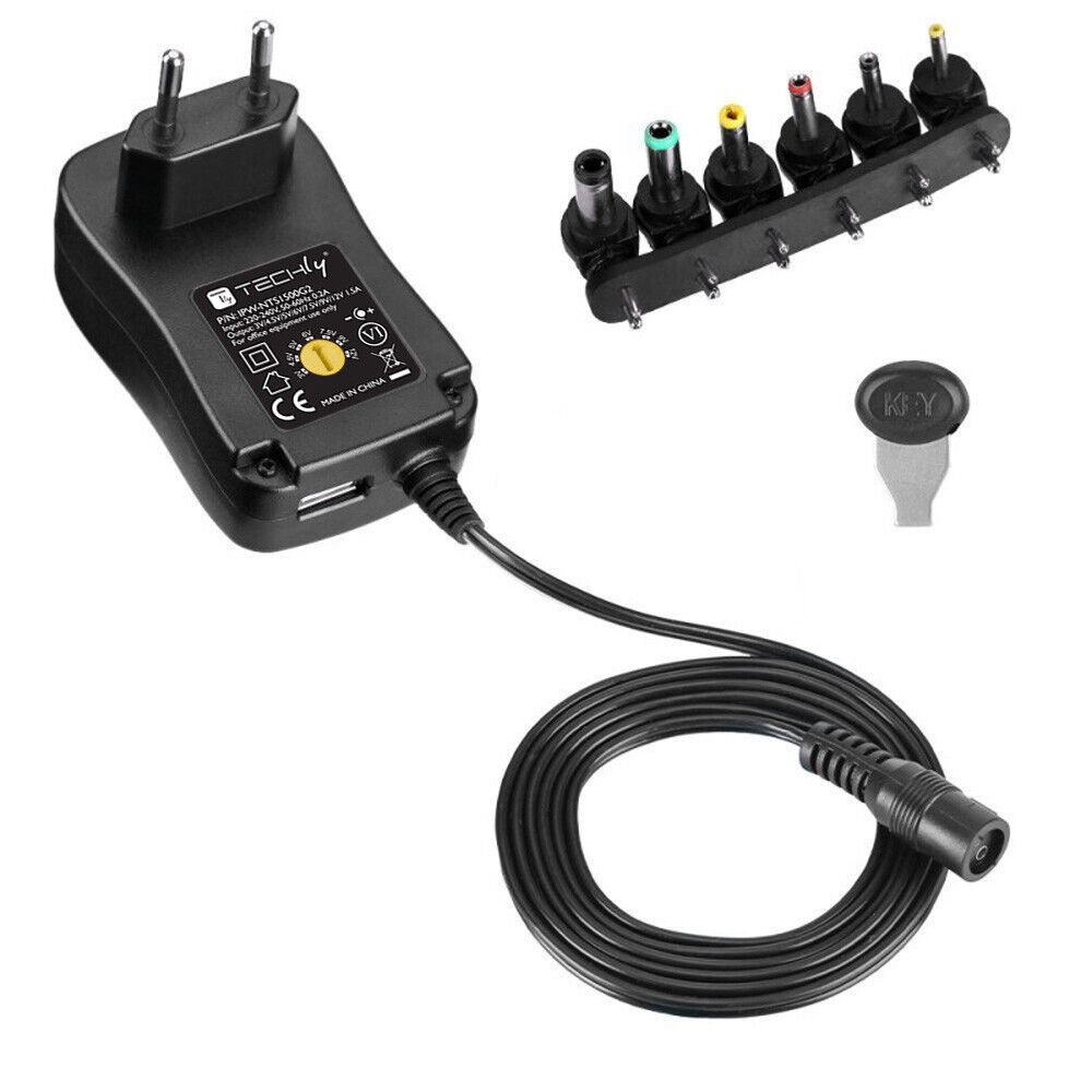 Alimentatore Universale Regolabile 18W AC/DC 3V-12V 1500 mA con 6 Spine DC Porta