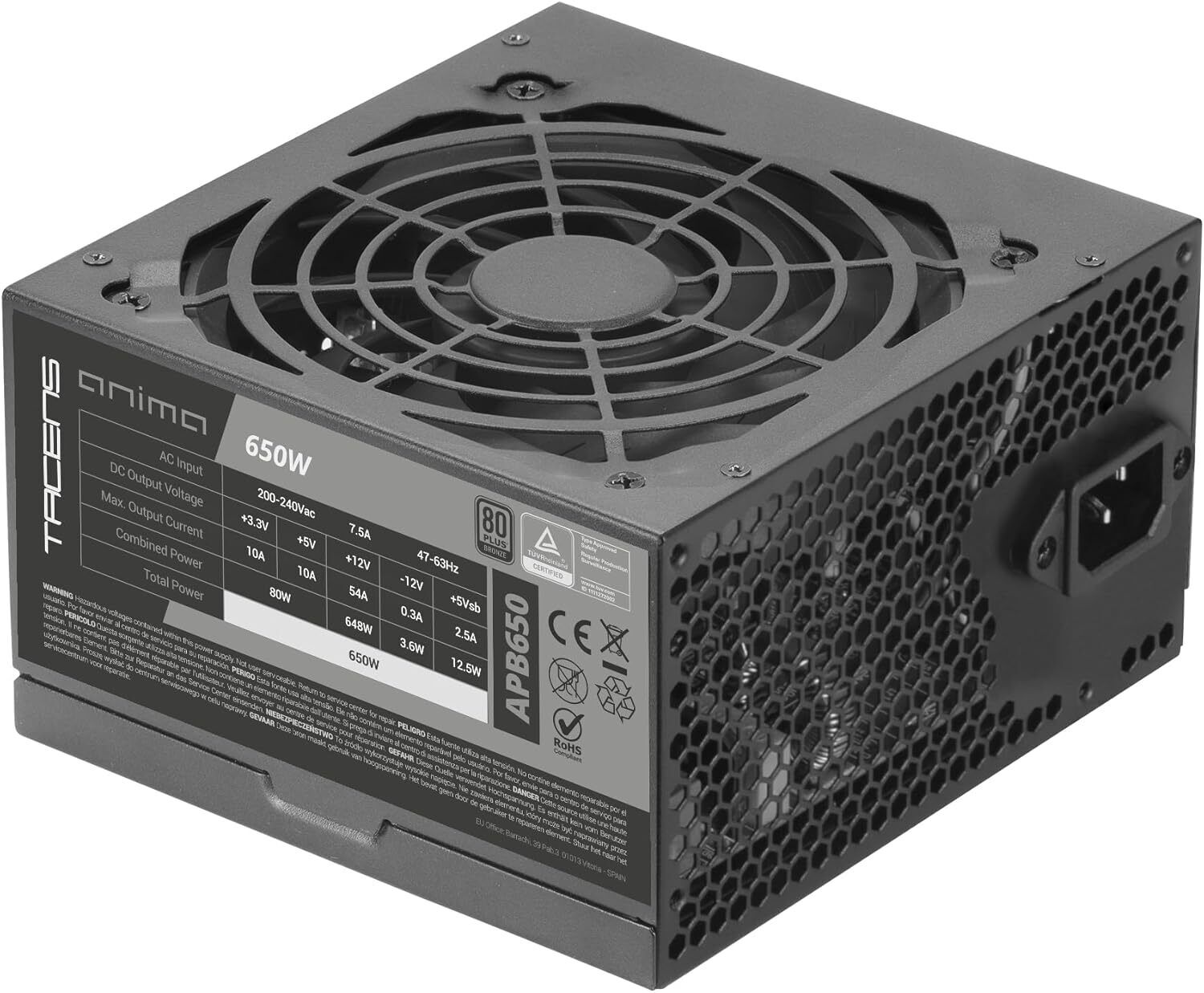 Tacens Anima APB650, Alimentatore PC ATX 650W, Certificazione 80Plus Bronze, 85%