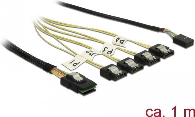 Delock Cavo Mini SAS SFF-8087  4 x SATA 7 pin  banda laterale 1 m in metallo (85