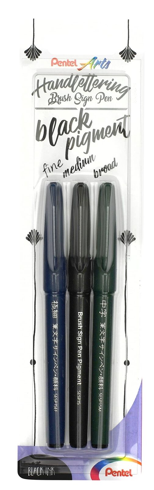 Pentel XSESP15/3 Brush Sign Pen Pigment Black Ink Edition Calligraphy Pen with F