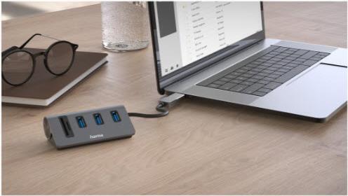 Hama External USB 3.2 Gen1 Hub/Card Reader 3x USB-A SD microSD USB Powered USB-C