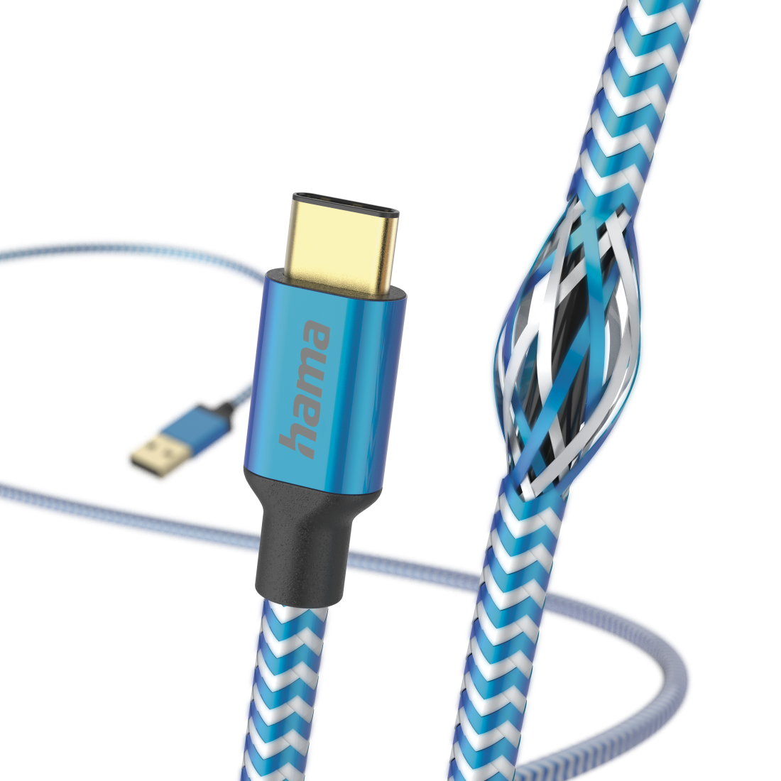 Hama Reflective USB-A to USB-C Quick Charging Cable USB 2.0 Nylon Sheath Gold-Pl