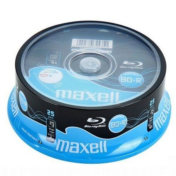 Maxell 276071.00.TW - 25 BD-R Blu Ray 4x 25GB Printable - Spindle