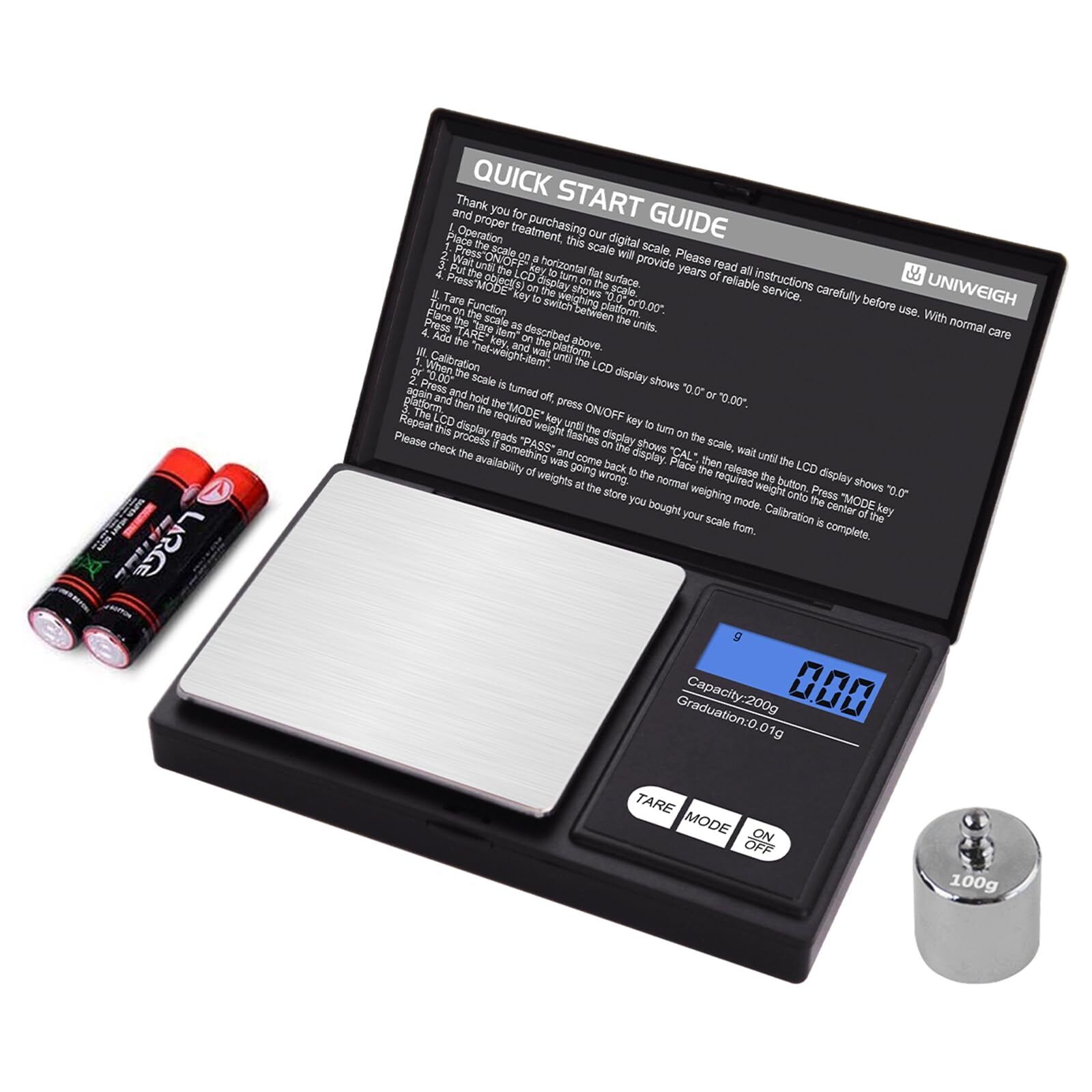 UNIWEIGH Digital Gram Scale,200g 0.01g/0.001oz Weight Scale Gram and (p9v)