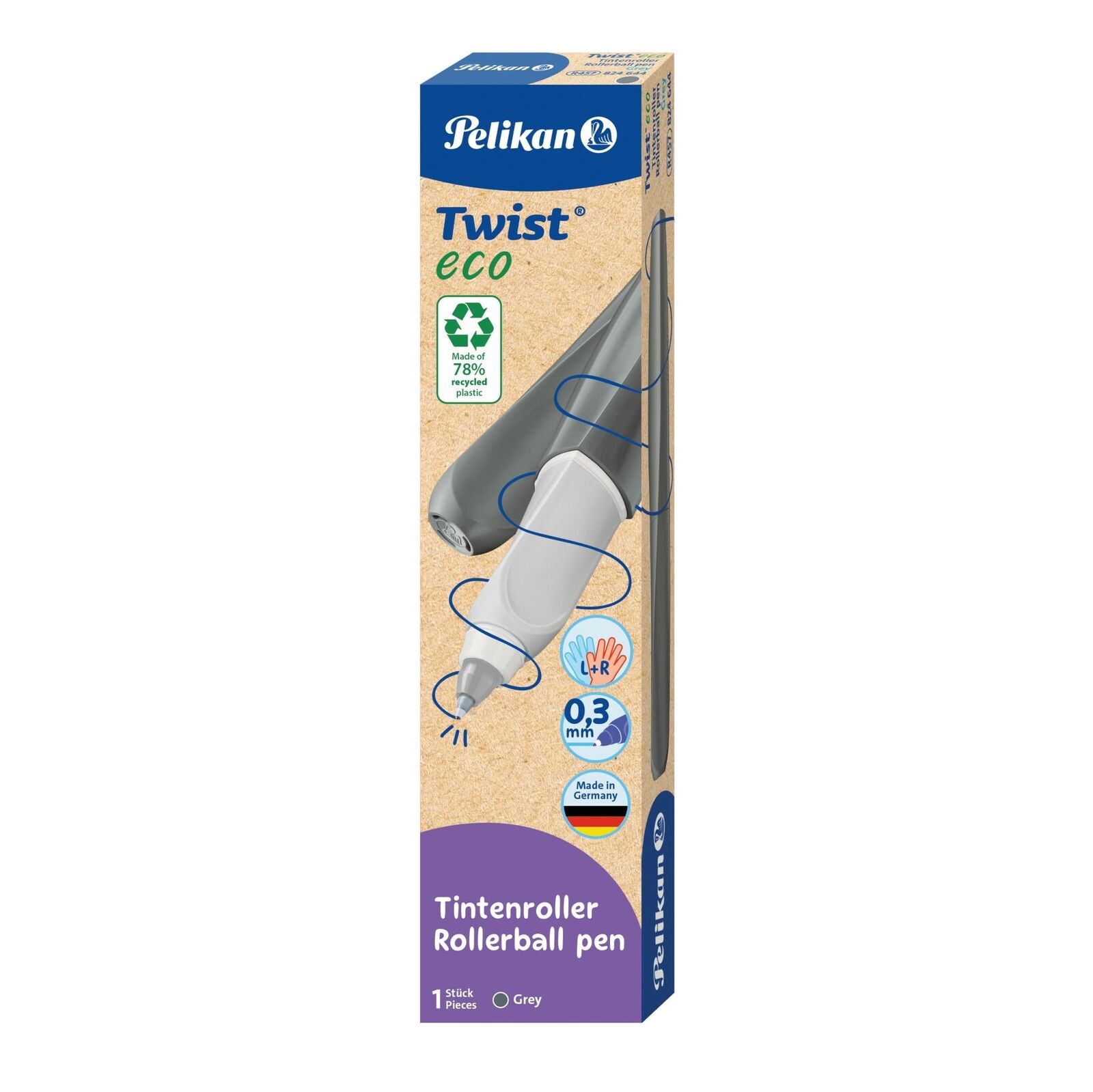 Pelikan Twist® eco Rollerball Pen for Right and Left-Handed Users, Grey, Folding