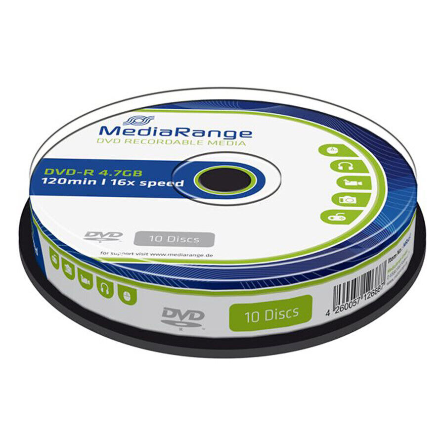 10 DVD-R MediaRange 4.7GB 120 min 16x in Cake Box - MR452