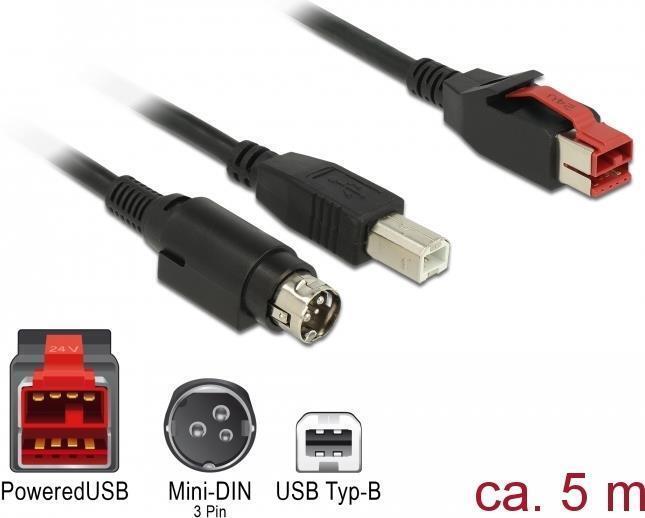 Delock Cavo PoweredUSB maschio 24 V  USB tipo B maschio Hosiden Mini-DIN 3 pin m