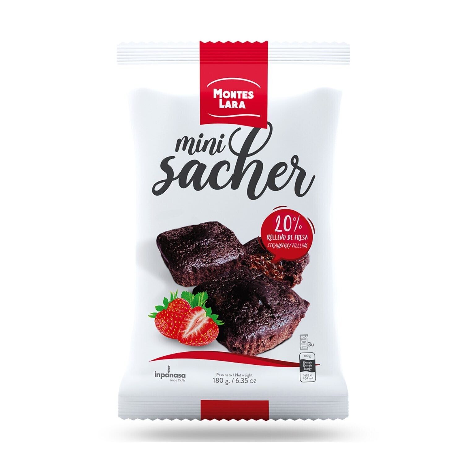 Montes Lara 6 Mini Sacher con Ripieno alla Fragola Confezione da 180gr