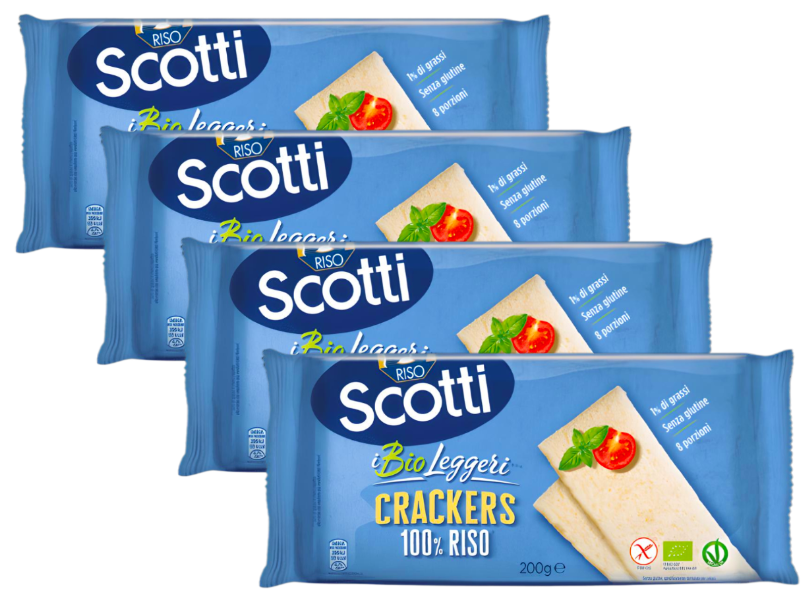 4X Scotti Crackers 100% Riso Bio Leggeri Naturali Senza Glutine Gluten Free 200g