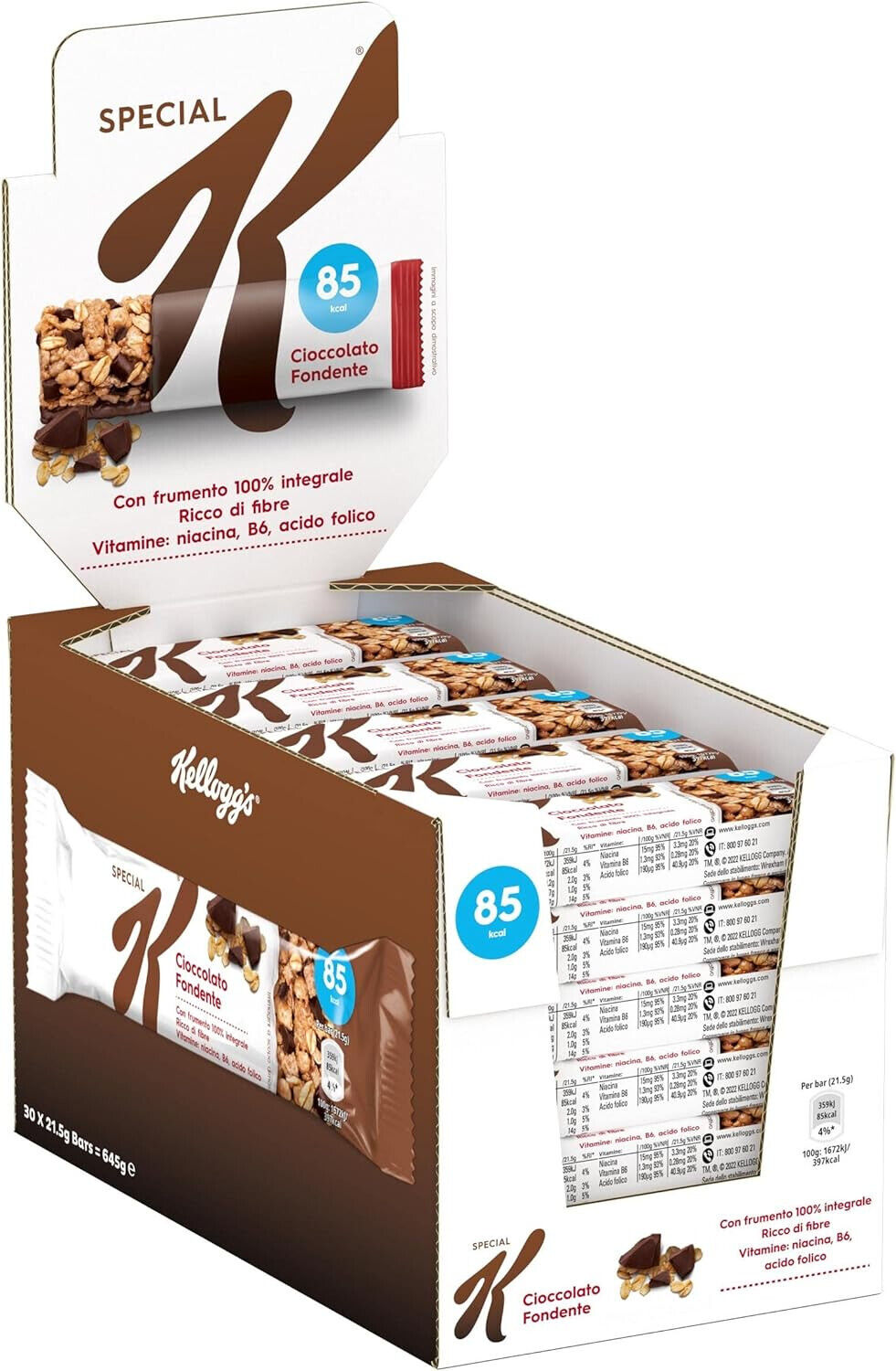 Kellogg's Barrette Cioccolato Fondente con Cereali Pezzi Cioccolato Box 30x21,5g