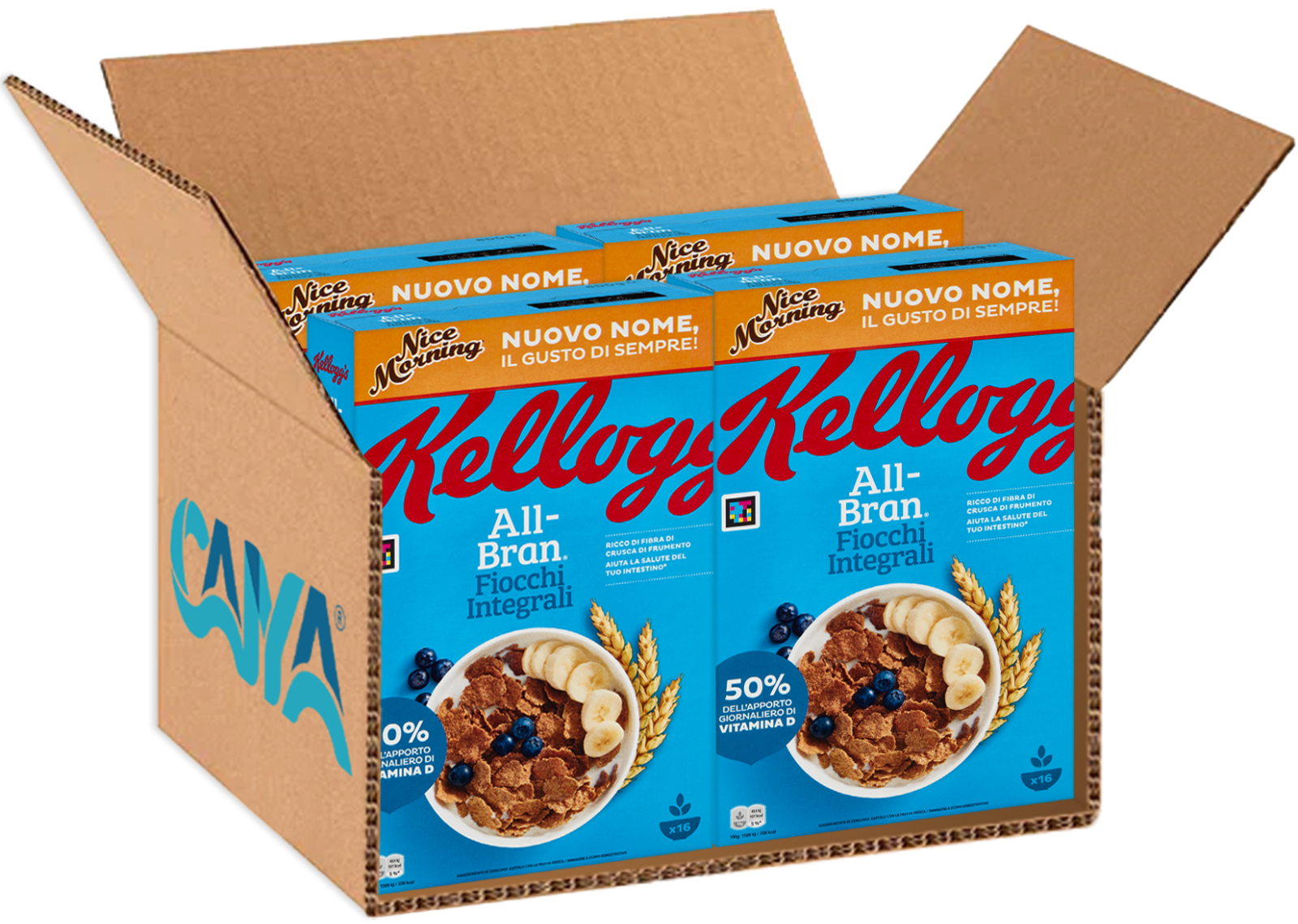 4X Kellogg's All-Bran Nice Morning Fiocchi di Frumento Integrale e Crusca 500g