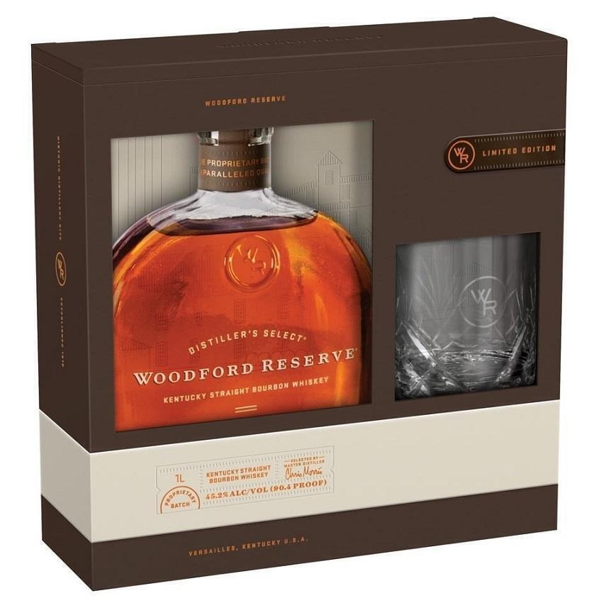 Woodford Reserve Bourbon Whisky 70 cl confezione con un bicchiere