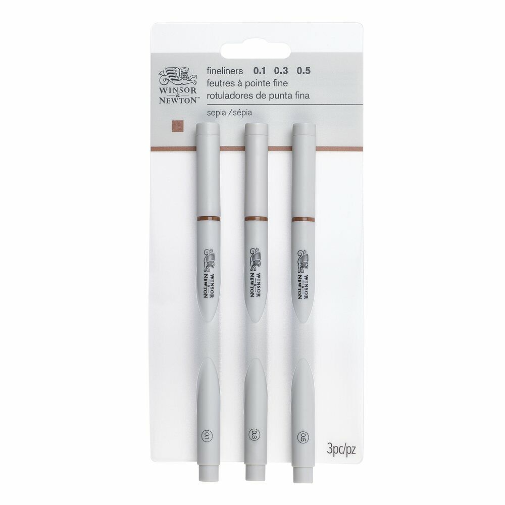 PENNE PIGMENT FINELINER WINSOR&NEWTON SET PUNTE 0,1 0,3 0,5 INCHIOSTRO SEPPIA